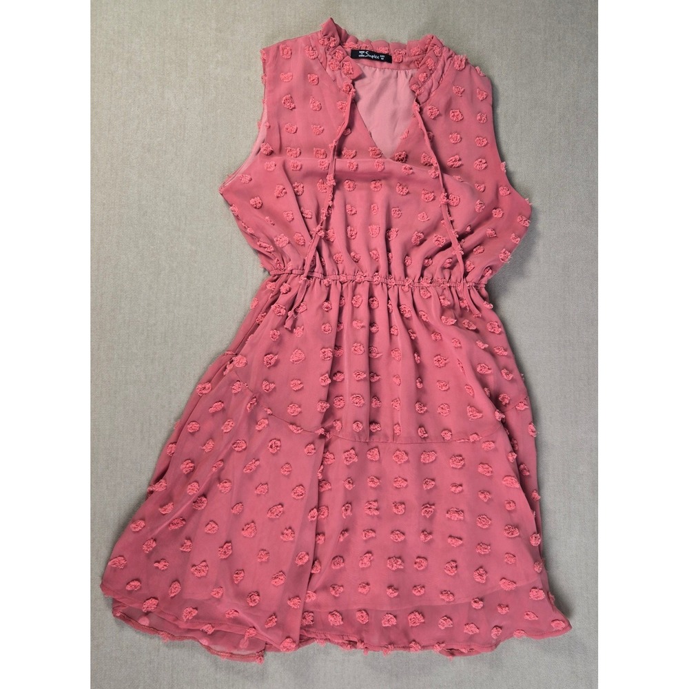Simplee Pink‎ Swiss Dot Ruffle Dress Size M Women's babydoll prettygarden